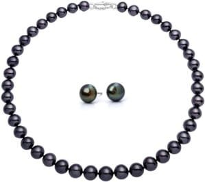 AAA+ Quality Pearl Necklace Set With Genuine Freshwater Cultured Pearls, 3 pcs Pearl Jewelry Set, With Necklace/Bracelet/Earings, Mother’s Day Birthday Wedding, Gift for Brides, Mom, Wife