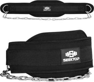 Seektop Dip Belt for Weightlifting – GYM Workout Pull Ups Belt with Chain, Neoprene Waist Dip Belt Crossfit for Weight Lifting, Squat, Training, Fitness, Men & Women (Belt & Chain)