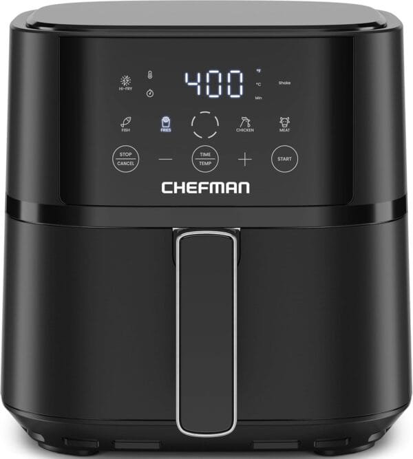 Chefman Air Fryer – 4 QT Compact Airfryer for Quick & Easy Meals in Minutes, Features Hi-Fry Technology for Extra Crisp, Touchscreen Controls with 4 Presets, Nonstick & Dishwasher Safe Basket – Black