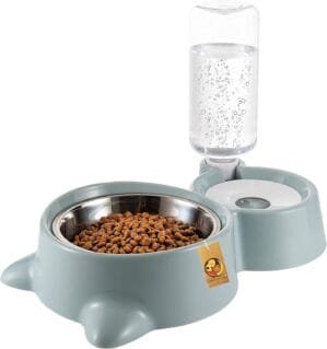 Detachable Stainless Steel Bowl and Water Bottle Set for Cat, Kitten, Puppies, and Small Dogs | Wet and Dry Food Bowl with Automatic Water Flowing Dispenser Bottle, (Twin Feeder Set)