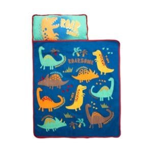Baby Boom Funhouse Dinosaurs Kids Nap Mat Set – Includes Pillow and Fleece Blanket – Great for Boys Napping during Daycare or Preschool – Fits Toddlers, Blue