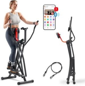 Sunny Health & Fitness Air Walk Elliptical, Foldable Machine w/30-Inch Stride, Cardio Cross Trainer Glider Equipment for Home Exercise, Free SunnyFit App Bluetooth Link, Optional Adjustable Resistance