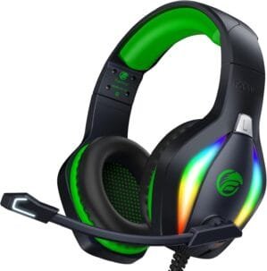 FC100 Gaming Headset with Microphone for PS4, PS5, Switch, Xbox, PC, Mac, Gamer Headset with RGB Light, Computer Headphones with Mic