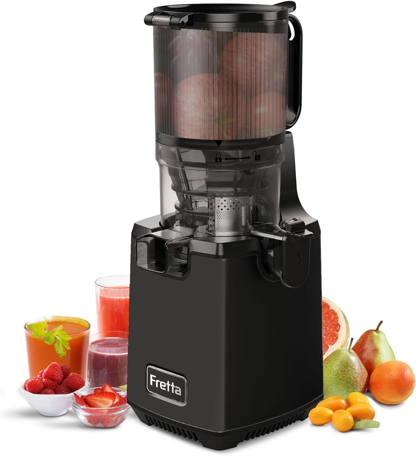 Cold Press Juicer,Juicer Machines Vegetable and Fruit, 5.3'' Self Feeding Masticating Slow Juicer, BPA-Free, 250W DC Motor, Quiet and Powerful, Easy to Clean,Perfect for Batching Juicing,Black