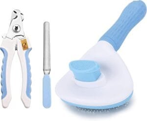 Pet Grooming Combo of Nail Clipper and Slicker Brush for Dogs and Cats | Nail Clipper with Filer and Grooming Slicker Brush Cleaning (Nail Clipper + Oval Push Slicker)