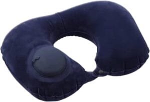 U-Shaped Neck Pillow, Automatic Inflatable Camping/Travel Pillow for Travel Travel Pillow Soft Velvet Inflatable Pillow for Office, Airplane, Home, Carry-on, Comfortable and Convenient (Navy Blue)