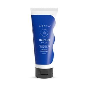 Arata All-Natural Hair Gel For Studio Styling, Shaping & Nourishment | Wet Strong-Hold Look For Men and Women | Ayurvedic Extracts Of Organic Flaxseed & Olive Oil – 1.7 Fl Oz