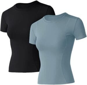 Loovoo Women Workout Shirts 1/2/3 Pack Athletic Compression Tee Dry Fit Yoga Gym Basic Tops
