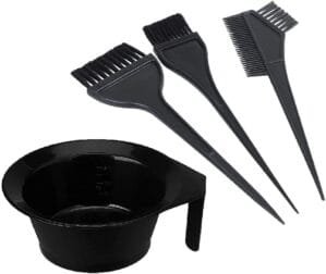 AVNISH Plastic Dye Brush And Mixing Bowl Hair Colouring Kit – Includes Hair Dye Bowl And 3 Brushes In Black – 4 Pieces, 200 Ml