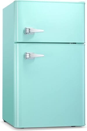 Antarctic Star Compact Mini Refrigerator Separate Freezer, Small Fridge Double 2-Door Adjustable Removable Retro Stainless Steel Shelves Living room/Kitchen/Dorm/Office 3.2 cu ft.Green