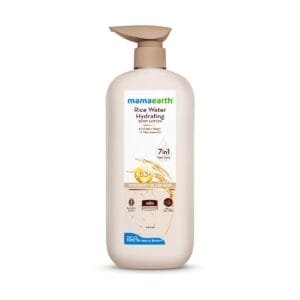 Mamaearth Rice Water Hydrating Body Lotion with Rice Water & Niacinamide for Dewy Glass Skin 400ml | 48H Moisturization | Nourishes Skin | 7in1 Total Care | 100% Natural Butter | NonGreasy Smooth Skin