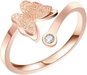 Women’s Rings Charming Dual Butterfly Ring Surgical Steel 18K Real Plated Ring, Gold