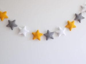 Velvet Fabric Star Bunting for Kids Room Decoration (Pack of 1, 12 Stars) Nursery Decoration, Party Decoration, Star Bunting, Fabric Bunting, Star Bunting Garland (Yellow Grey)