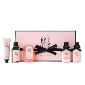 Love Story Luxury Bath & Body Care Gift Set | with Notes of Gardenia & Night Blooming Jasmine | Includes Bath Salt, Body Wash, Body Lotion, Bathing Bar & Hand Cream | 5 Piece Set