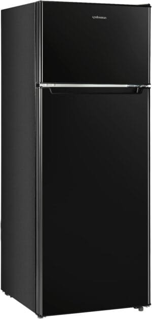 Upstreman 7.7 Cu.Ft. Refrigerator with Freezer, Double Door Refrigerator, Adjustable Thermostat, Large Capacity, Reversible Door Swing, Refrigerator for Apartment, Office, Dorm, Black（BD75）