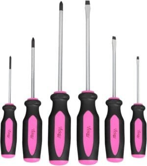 Magnetic Screwdrivers Set, 6 Pieces Slotted & Phillips Screwdriver with Permanent Magnetic Tips, Ergonomic Comfortable Handle,Rust Resistant Heavy Duty DIY Hand Tool Kit for Craftsman Repairing, Pink