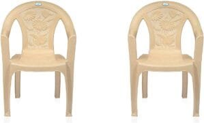 Nilkamal CHR2060 Set of 2 Plastic Arm Chairs Marble Beige, 56.5 * 61 * 79