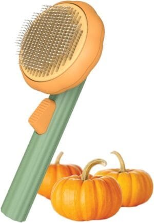 Self-Cleaning Dog & Cat Slicker Brush, Skin Friendly Deshedding Grooming Tool for Long or Short Haired Dogs Cats Rabbits, Dog Shedding Brush with Release Button – Pumpkin