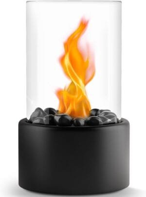 Tabletop Fire Pit [4h Burning Time] – Table Top Firepit Indoor & Outdoor – Ethanol Table Top Fire Pit Bowl with Black & White Stones – Portable Firebowl with 2 Combustion Chambers – Fire Bowl