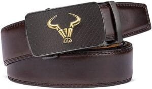 Contacts Men’s Genuine Leather Auto Lock Buckle Belt | Leather Belt for Men (Free Size), Brown