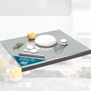 304 Stainless Steel Chopping Board with Lip for Kitchen, Free Rollin Pin, Non Slip, Rust Proof, Easy to use, Round Edge, For Cutting Vegetables, Meat,Fish,Fruits, Medium, 40 x 32 cm