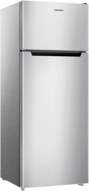 BANGSON 7.7 Cu.Ft Refrigerator with Freezer, Apartment Size Fridge with Top Freezer, for Apartment, Office, Kitchen and Garage, Stainless Steel, Silver