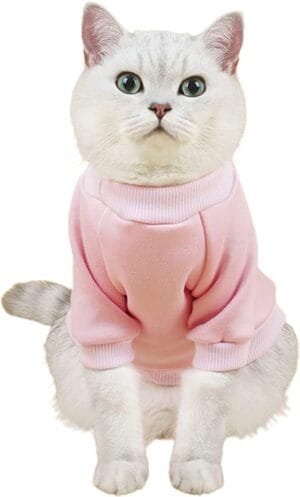 Cat Sweaters Shirts for Cats – Hairless Cat Cotton Tshirts Pet Clothes – Pullover Kitten T-Shirts with Sleeves – Cats & Small Dogs Apparel (Pink Red, Medium)