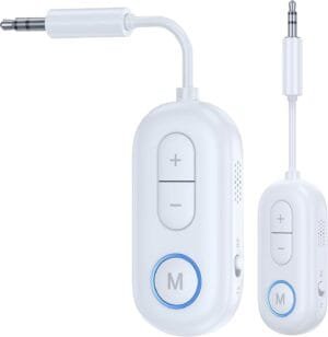 Bluetooth 5.4 Transmitter Receiver – 2-in-1 Bluetooth Wireless Audio Transmitter for Headphones or BT Devices – 3.5mm Audio Jack Adapter for TV, Airplane, Car, PC, Gym Equipment,Switch, White