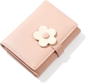 Cute Small Wallets for Teen Girl Women PU Leather Trifold Small Wallet Cash Pocket 3D Floral buckle Card Holder Coin Purse with ID Window for Girls Women, Pink, Casual