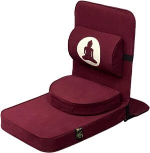 Friends of Meditation Relaxing Buddha Meditation Chair | Detachable Rectangular Back Support & Zafu Cushion | Portable Folding Chair | Floor Chair with Back Support | Yoga Chairs for Adults | Maroon