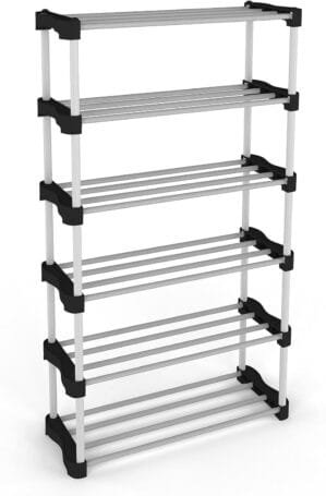 TNT Cady Premium Metal Stackable and Durable, Easy to Assemble, Space Saving Shoe Rack (Black) (6 Shelves)