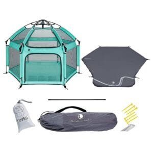 POP ‘N GO Premium Outdoor Baby Playpen with Self-Inflating Playmat (Sweet Mint)
