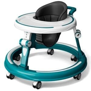 360° Baby Walker Adjustable Height, Multi-Function Anti-Rollover Folding Walker with Height Adjustable 6-18 Months Male and Female Baby Walker (Blue)