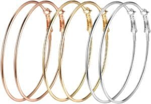 Women’s Earrings, Fashion Hoops Earring, Silver Gold Rose Gold Toned Earring Set, Big Hoops Combo, Accessories Jewellery, Birthday Gift Anniversary Gift For Wife,Multicolor