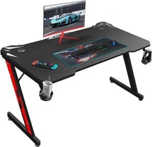 Gaming Desk (Cup Holder, Headphone Holder, Carbon Fibre), Large, WM-GD07-CB