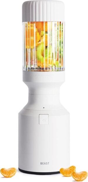 The Beast Mini Blender | Mini Countertop Kitchen Blender | Blend Smoothies and Shakes, Dressings, Sauces, Dips | Straw Cap and Straws Included | 600W (Cloud White)