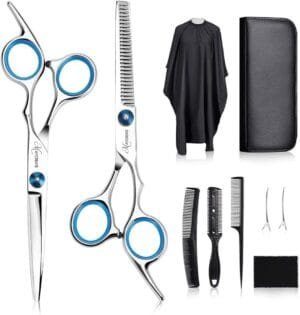 ® Professional Hair Cutting Barber Scissors Kit – 6.7 Inch Hairdressing Scissors with 3 Combs, Haircut Cloak and Hair Clips Hairdresser for Men and Women ( 9Pcs)