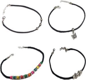 GURJARI JEWELLERS Black Thread Lac & Brass Anklet for Girls(Set of 4)(Black)