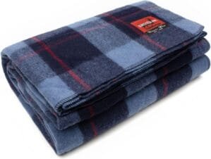 swiss link Military Surplus 90 x 62 Inch Insulating Indoor Outdoor Stain, Flame, and Water Resisting Classic Wool Plaid Washable Blanket, Sky Blue