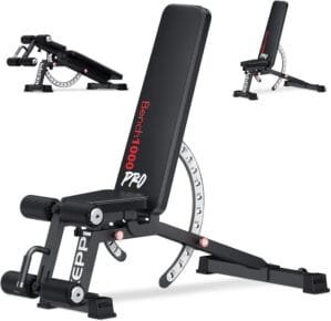 Keppi 1200LB Weight Bench, Heavy Duty Bench1000 PRO Adjustable Workout Bench Press Set for Home Gym Strength Training, Removable Foot Catch for Incline Flat Decline Sit Up Bench for Full Body Fitness