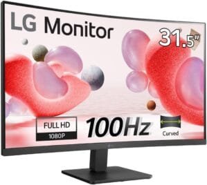 LG 32MR50C (32 Inch) Full HD Curved Monitor (1920 x 1080) with 100Hz, 5ms, VA Panel, AMD FreeSync™, HDMI X 2, VGA, Headphone Out, Tilt, Reader Mode, Flicker Safe, 3-Side Virtually Borderless – Black
