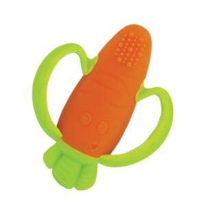 Infantino Lil’ Nibbles Textured Silicone Baby Teether – Sensory Exploration and Teething Relief with Easy to Hold Handles, Orange Carrot, 0+ Months