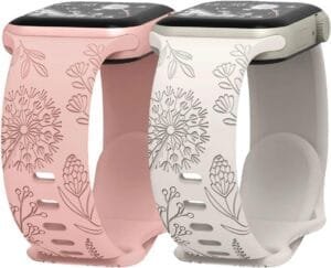 Silicone Bands for Apple Watch 49mm 45mm 44mm 42mm 41mm 40mm 38mm, Cute Soft Silicone Dandelion Engraved Flower Strap for iWatch Ultra SE2|SE Series 8 7 6 5 4 3 2 1 [Watch NOT Included],