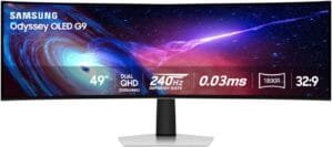 SAMSUNG 49″ Odyssey QD-OLED (G93SC) Series Curved Gaming Monitor, 240Hz, 0.03ms,Dual QHD,DisplayHDR True Black 400,AMD FreeSync Premium Pro,Height Adjustable Stand,3 Year Warranty,LS49CG932SNXZA