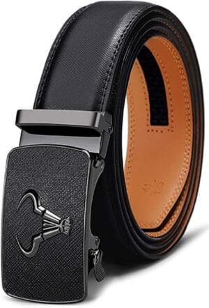Contacts Mens Genuine Leather Auto lock Buckle Belt (Free Size), Black Saffiano, Free Size