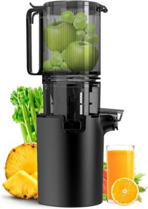 Cold Press Juicer, 5.4″ Wide Feed Chute Juice Extractor Machine with 400W, High Juice Yield, Slow Masticating Juicer for Whole Vegetables & Fruits, Black