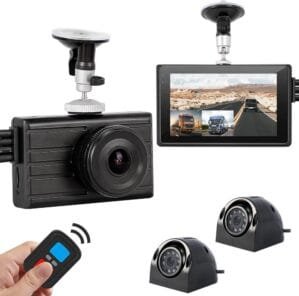 VSYSTO Upgrade 3CH Truck Dash Camera System DVR Recorder Waterproof Vehicle Backup Camera 1080P Front&Sides&Rear View Security Camera for Semi Truck Trailer Van RVs 3.0” Monitor Infrared Night Vision
