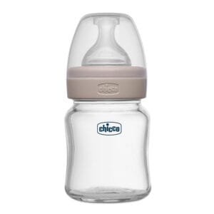 Chicco Well-Being Glass Feeding Bottle for Babies (120ml,Slow Flow) |Premium Borosilicate Glass for High Durability |Elongated Teat for Correct Latch |Comes with Anti-Spill Cap | BPA Free (Neutral)