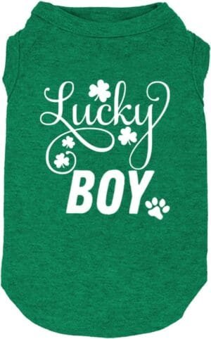 Dog Apparel Lucky Boy Letter Print Clover Shirts for Small Large Dog Vest Puppy Gift St Patrick’s Day Costume (Medium, Green01)
