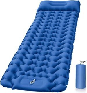 Proberos® Air Mattress with Pillow and Built-in Foot Pump, Portable Folding Camping Sleeping Bed Inflatable Mattress for Camping Backpacking Hiking Traveling Tent Car, Camping Accessories (Blue)
